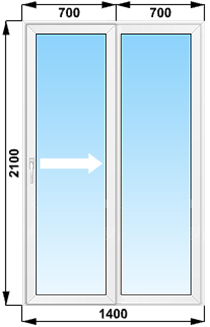 Раздвижные пластиковые окна в пол с дверью 1400x2100